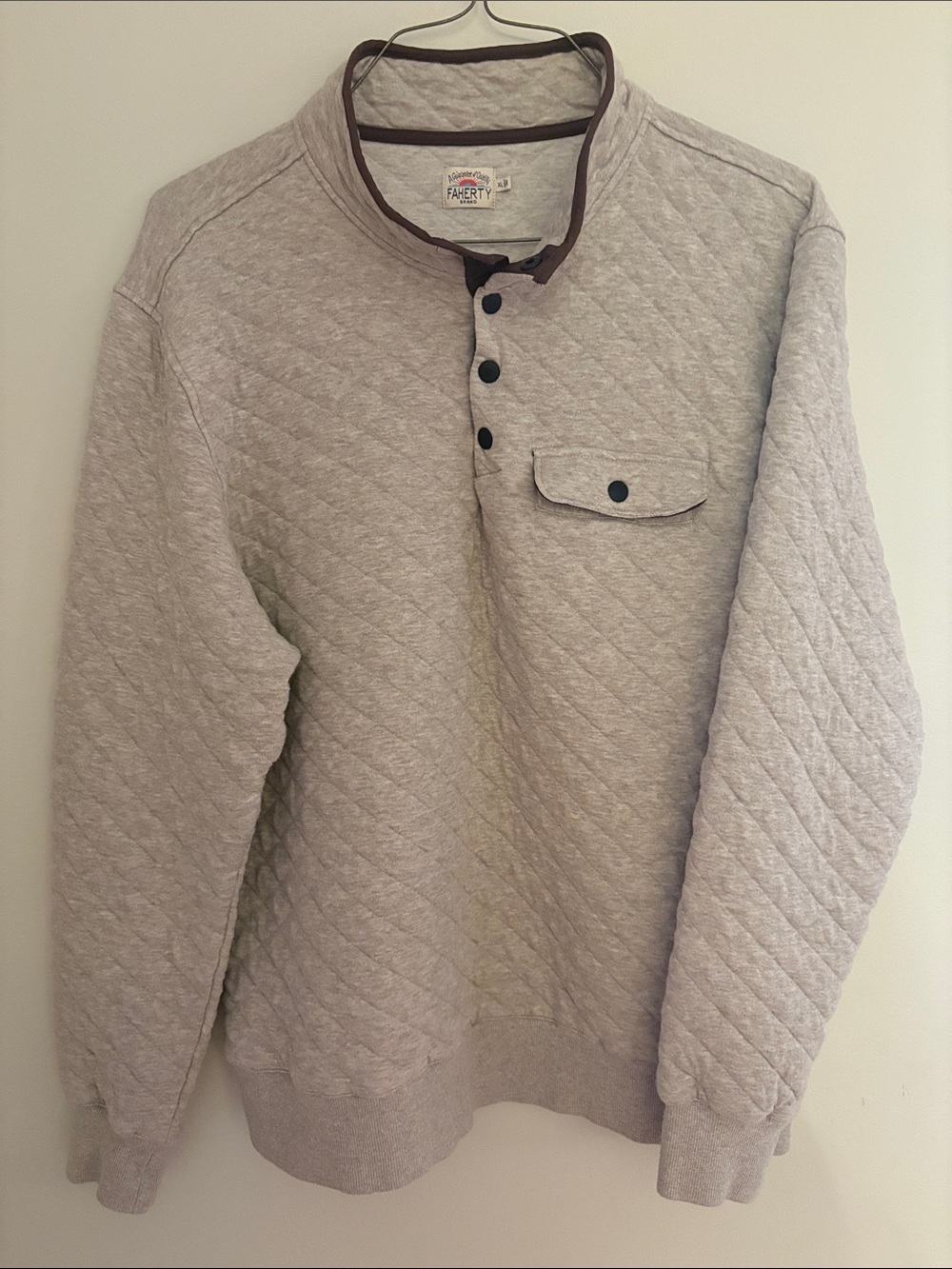 Faherty Epic Quilted Pullover Sweater - Oatmeal size XL